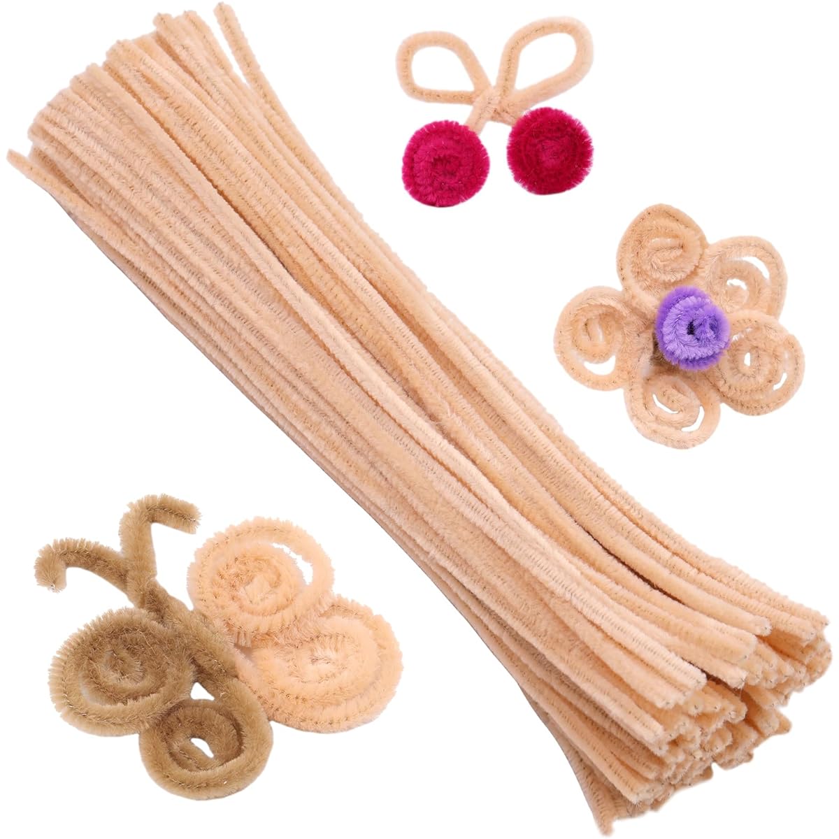 100 Pieces Pipe Cleaner Chenille Stem Plain Pipe Cleaner Set Pipe Cleaner DIY Art Craft Deco Chenille Stem Pipe Cleaner (Beige)