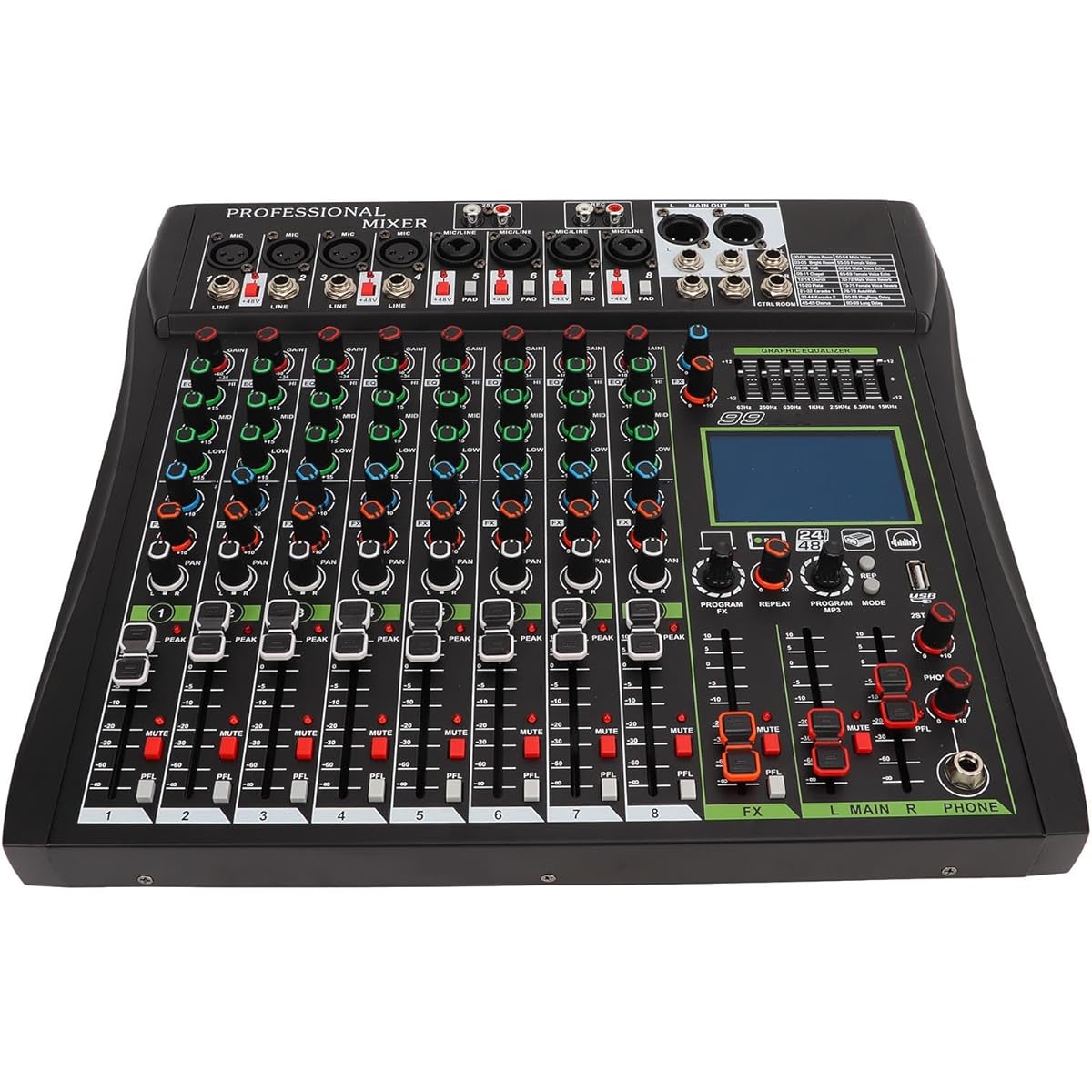Professional Mixer Sound Board, LCD Display Precise Adjustment Sound Mixer for Stage Performance (US Plug 110V)