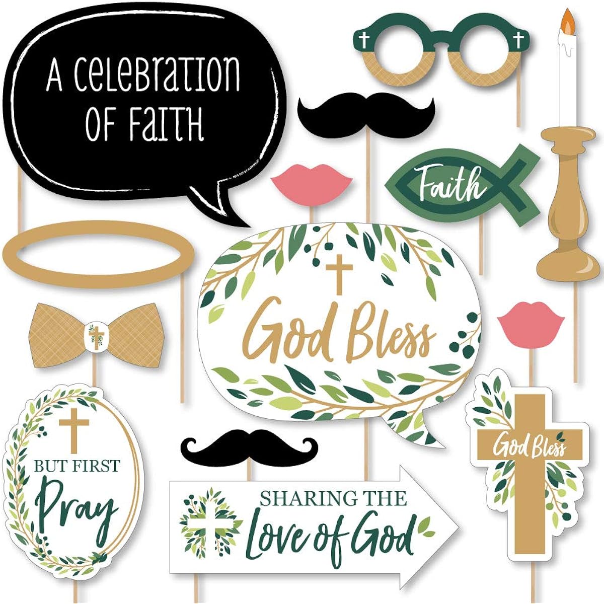 Elegant Crucifix Religious Party Photo Booth Props Kit 20 Pieces