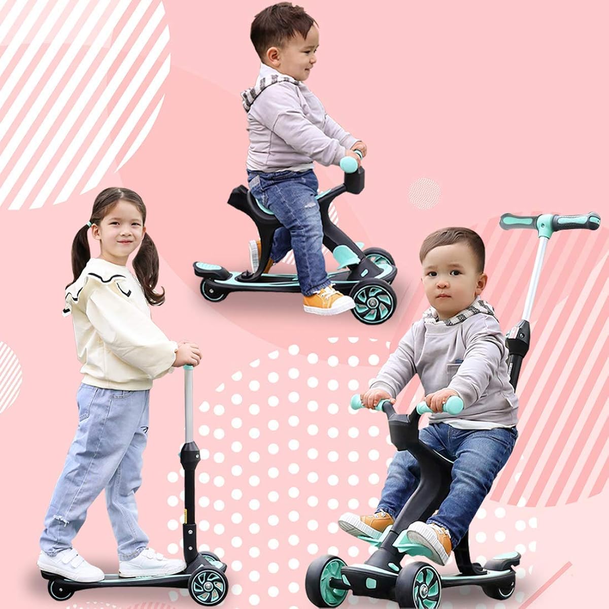 Forc Kick Scooter, Toddler Scooter, 3 in 1 Scooter for Kids, Height Adjustable, Extra Wide Deck and Back Wheel Brake, Kids Scooter & Toddler Scooter, Ages 3-9, Boys & Girls
