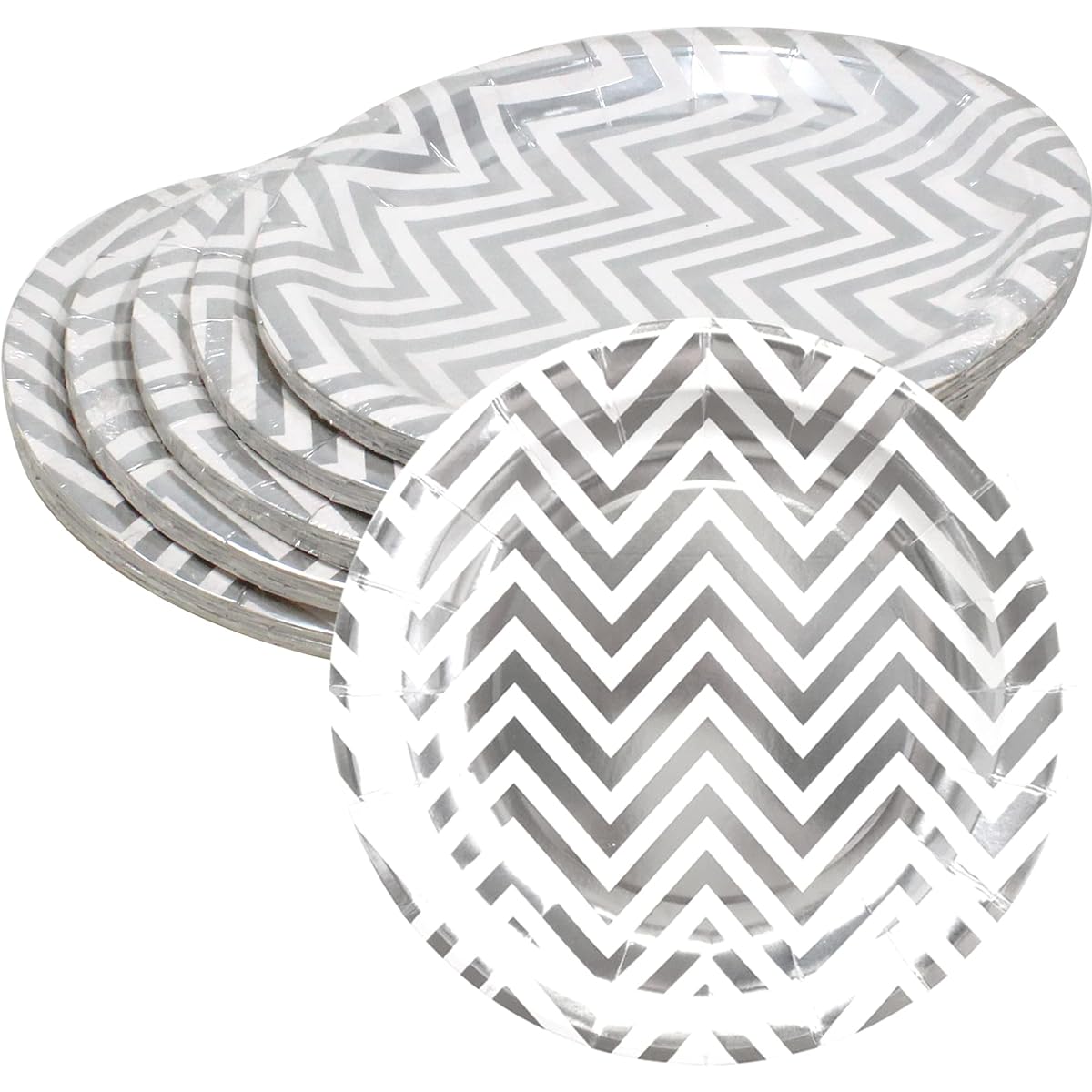 Just Artifacts 48 9" Round Paper Party Plates - Green Apple Chevron