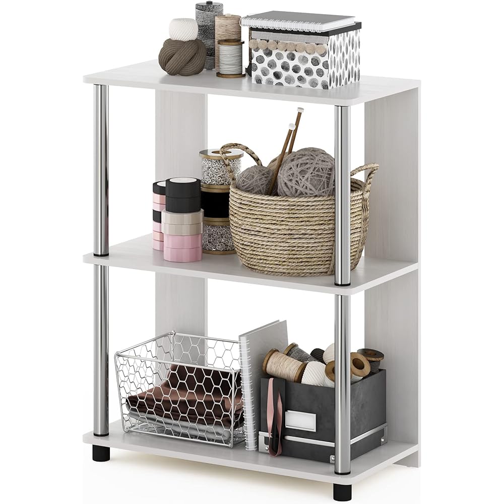 Furinno JAYA Simple Design Bookcase White Oak Stainless Steel Tube [Regular Japanese Import Product]