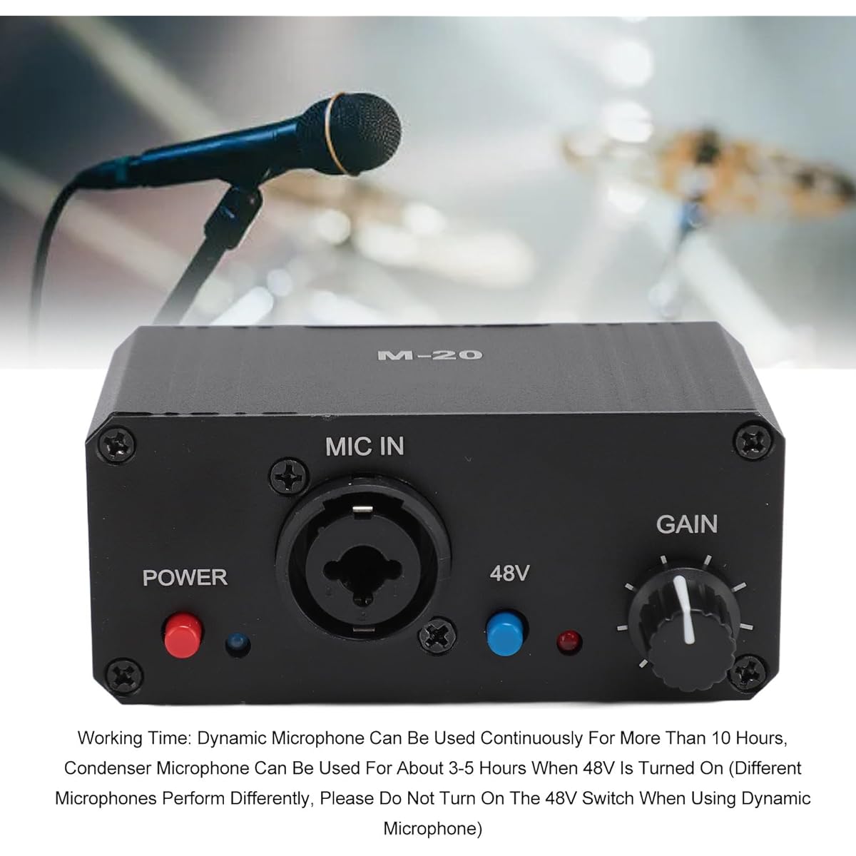 Dynamic Mic Preamp for Dynamic Microphone and Condenser Mic Booster, Mic Preamp Boost, 8V Phantom Power XLR Output Mic Preamp for Stage Podcast Live Broadcast