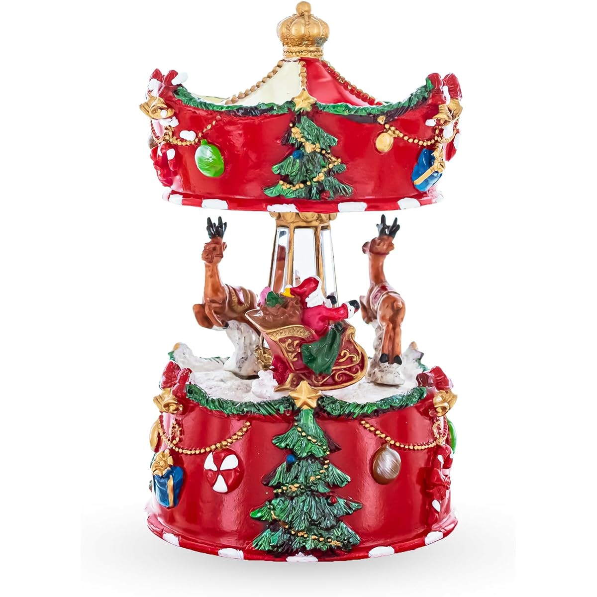 Merry Carousel Ride: Spinning Musical Christmas Figurine with Santa and Reindeer