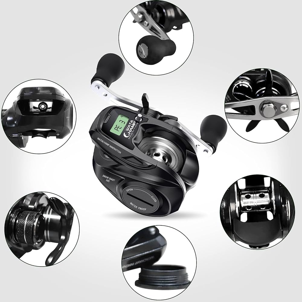WATACHAMP Drop Shot Bait Reel with Counter LED Waterproof Line Counter Reel Replaceable Battery Large Capacity Spool Shore Jigging Night Fishing Sea Fishing Egging Lightweight Tairaba Reel Boat Reel Jigging Bait Reel Horse Mackerel Rockfish