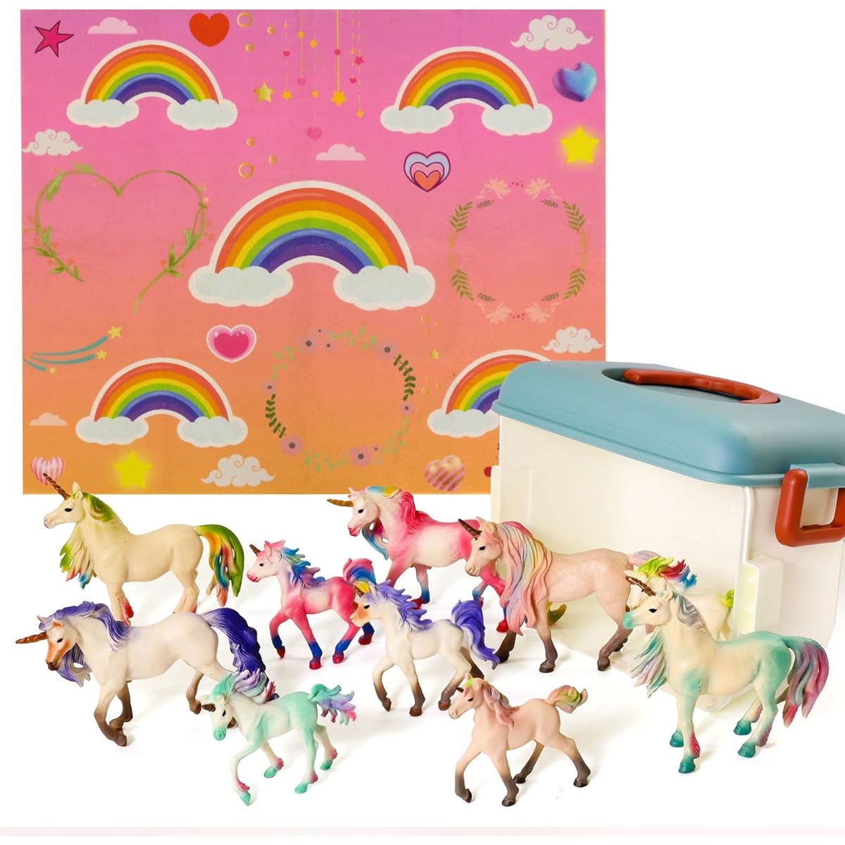Variety4all Unicorn Realistic Figure Playset Playmat & Storage Box Non-Toxic Hand-Painted Collectible Toys (Unicorns 10 Unicorns)