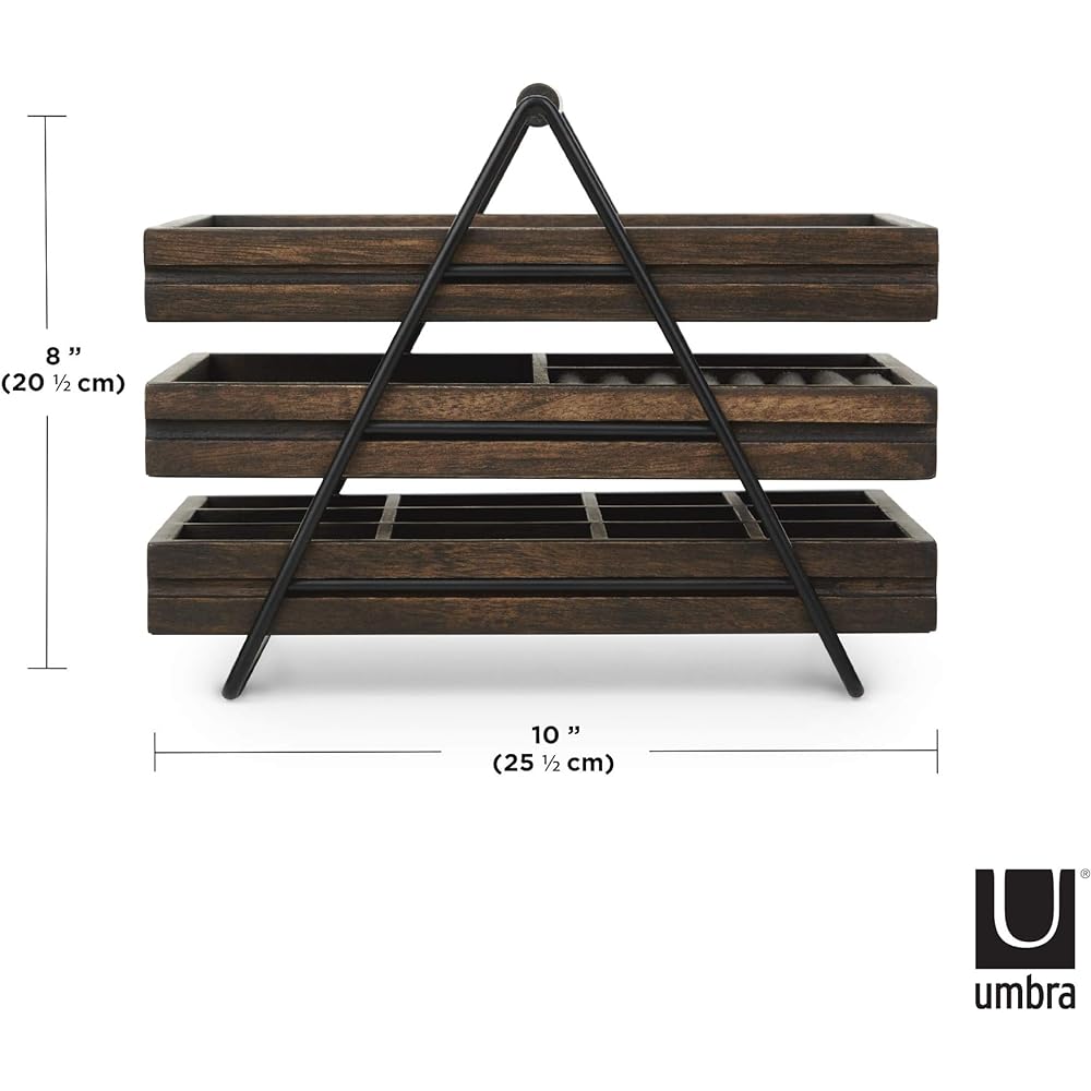 umbra TERRACE Wooden Tabletop Accessory Case Walnut Jewelry Box Case Storage