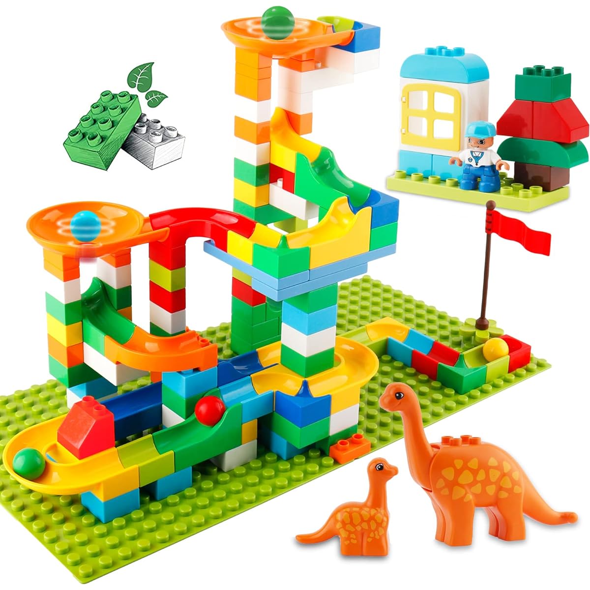 Marble Run Building Blocks 145 Pieces Classic Big Blocks STEM Toy Block Set Kids Race Track Compatible with All Major Brands Bulk Block Set for Boys Girls Toddlers Ages 3 4 5 6 7 8