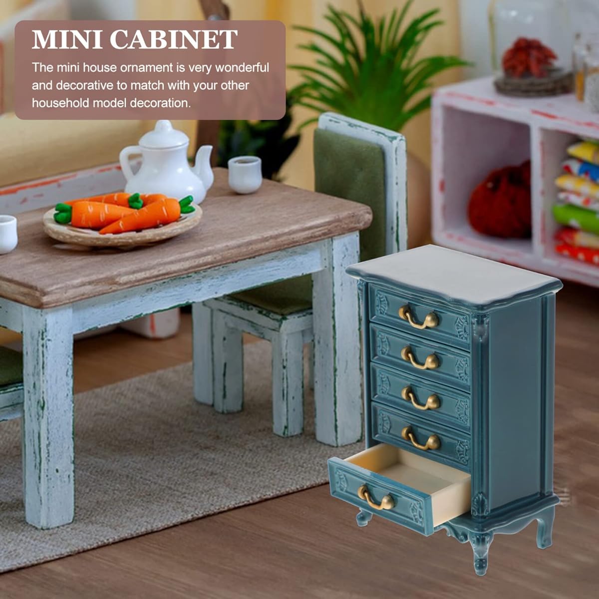 Toyvian Dollhouse Cabinet Miniature Drawer Cabinet 1:24 Scale Mini Wooden Cabinet Wooden Storage Dresser Dollhouse Furniture Pretend Play Props