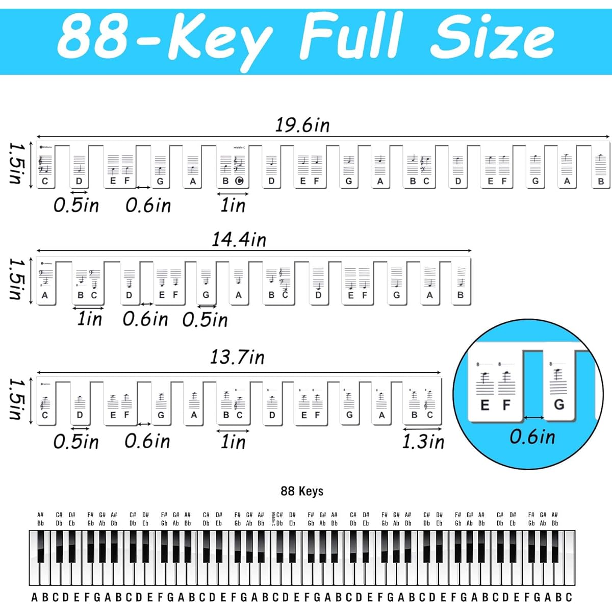 BUSOHA Silicone Piano Keyboard Stickers for Beginners Removable Piano Keyboard Note Labels for Learning Full Size Keyboard 88 Keys Double Staff Display