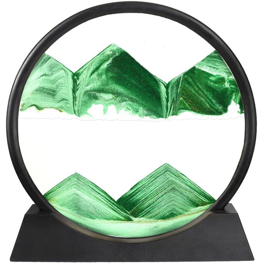 Arthink Moving Sand Art Picture Liquid Motion 3D Ocean Sand Scenery Motion Display Flowing Sand Frame Desktop Art Bookshelf Home Office Decor (Green)