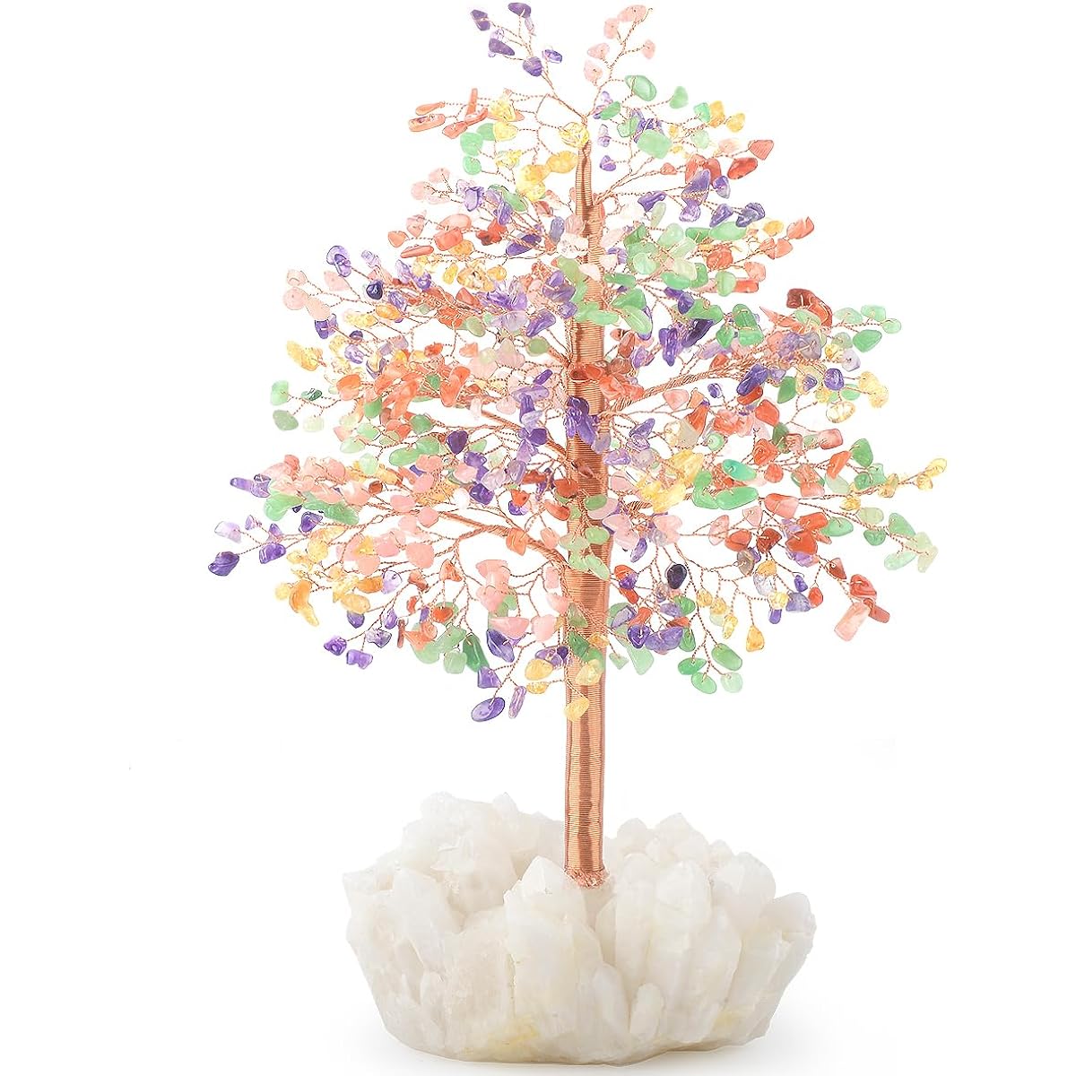MASGEMES Handmade Gemstone Crystal Tree (Multi Stone Tree Quartz Cluster Base)