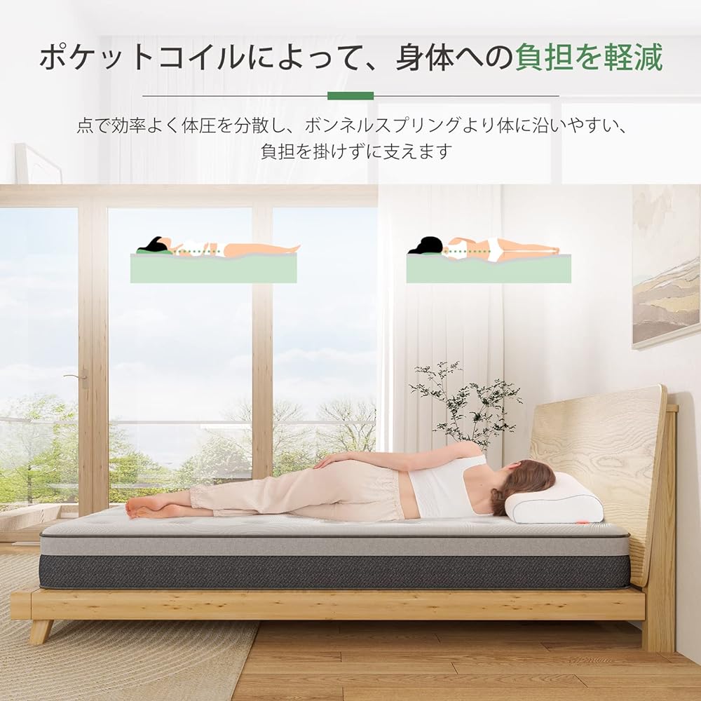 Novilla Mattress Queen Pocket Coil Mattress Bed Mattress Hard High Resilience Urethane High Density Coil Luxury Spring Mattress Thickness 15cm Body Pressure Dispersion Parallel Arrangement Breathable Compression Packaging No Bottom Feeling 10 Year Warran