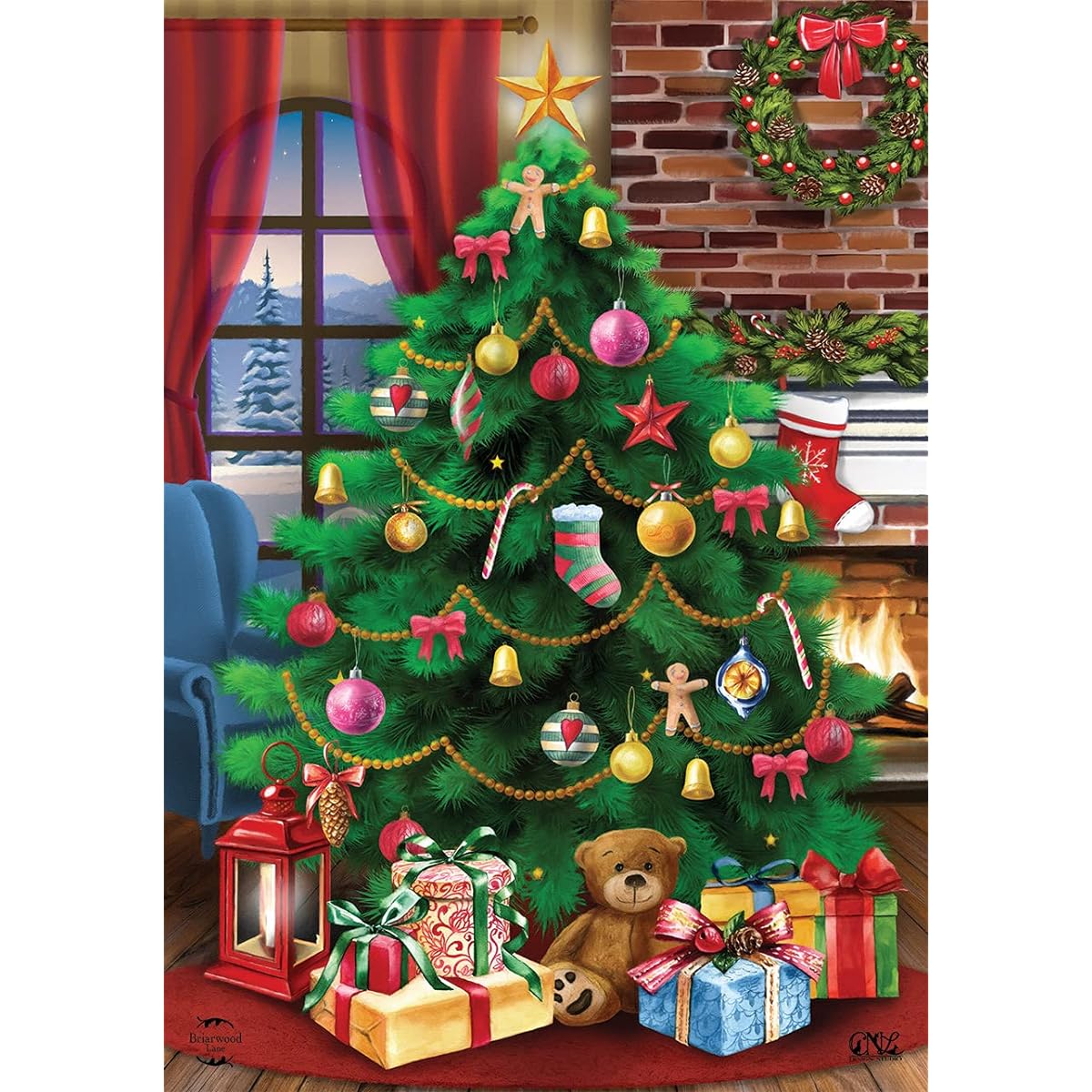 Decorative Tree Christmas Garden Flag Fireplace Present 12.5"x18" Briarwood Lane