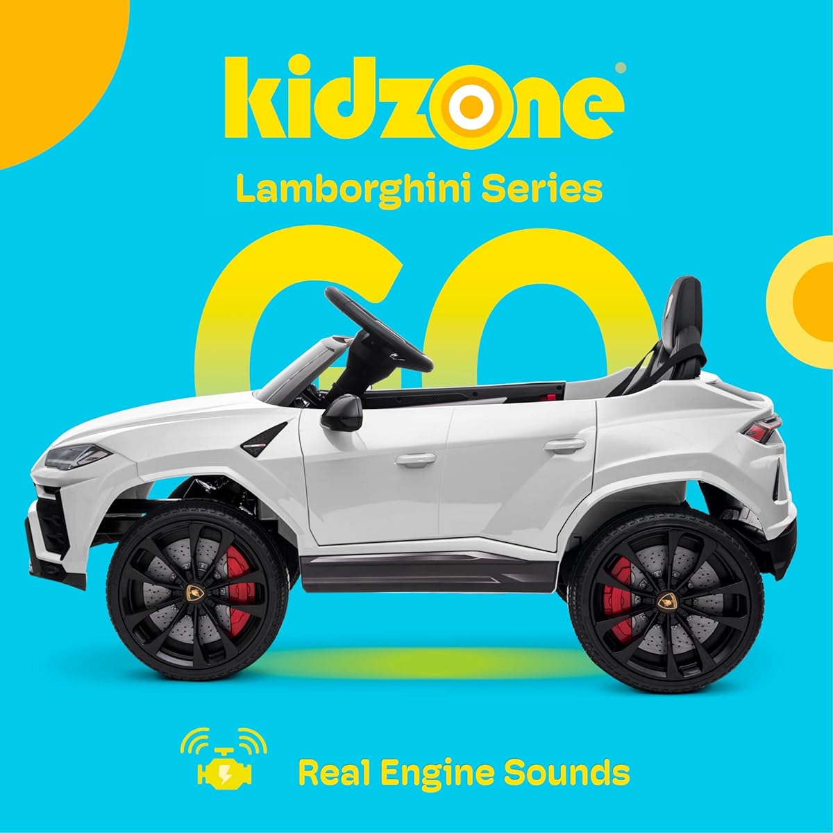 Kidzone Ride On Car 12V Lamborghini Urus Kids Electric Car Toy with Parent Remote Control Horn Radio Port AUX Spring Suspension Door Opening LED Light White