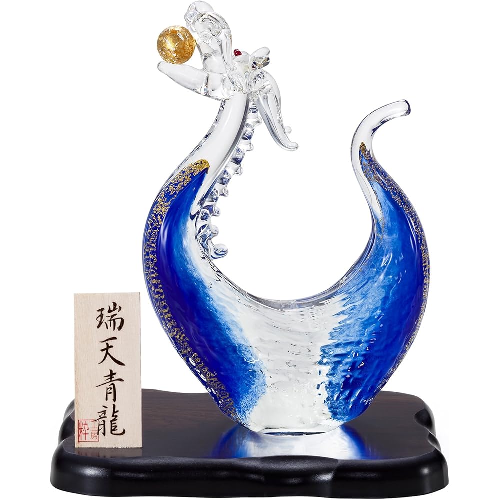 Adelia Figurine Ornament Iki Kobo x Adelia Zuiten Yellow Dragon [Glass/Dragon/With Wooden Stand/Handmade] Made in Japan Presentation Box New Year New Year Decoration Lucky Charm F-47140