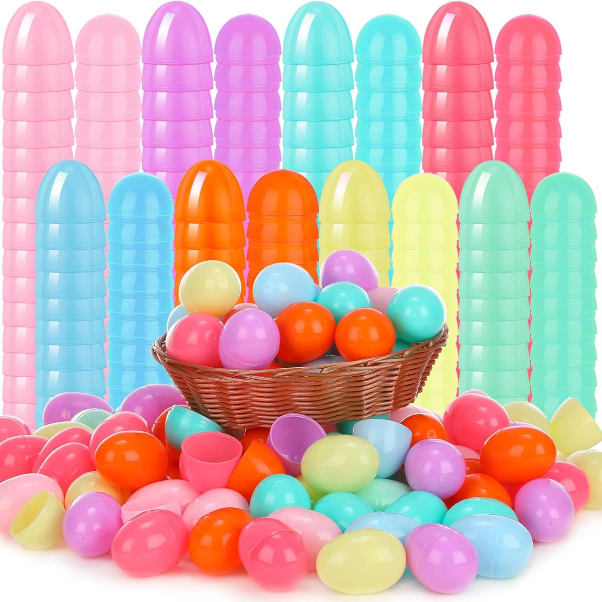 200 Pieces Plastic Easter Eggs Colorful Fillable Easter Eggs Empty Pastel Plastic Eggs Bulk Sale Basket Stuffer Kids Easter Egg Hunt Game Party Surprise 2.36 Inch 8 Colors