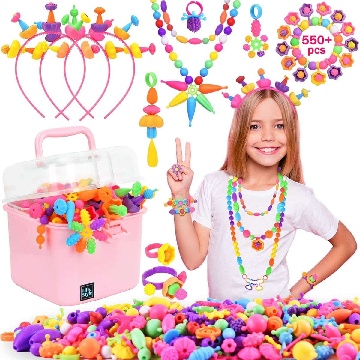 nidoot Pop Beads Bead Kit Jewelry Making Kit for Girls Toys 4-5 Years Old Gift for 5 Year Old Girls Bracelet Making Kit for Girls (550 Pieces)