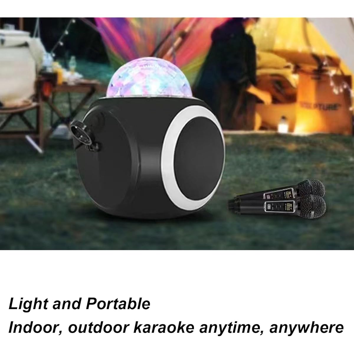 Portable Wireless Karaoke Machine, with 2 Mics, Lightweight and Compact, Clear Sound, 5.0, USB and AUX Input, High Output, Long Battery Life for Phone, TV