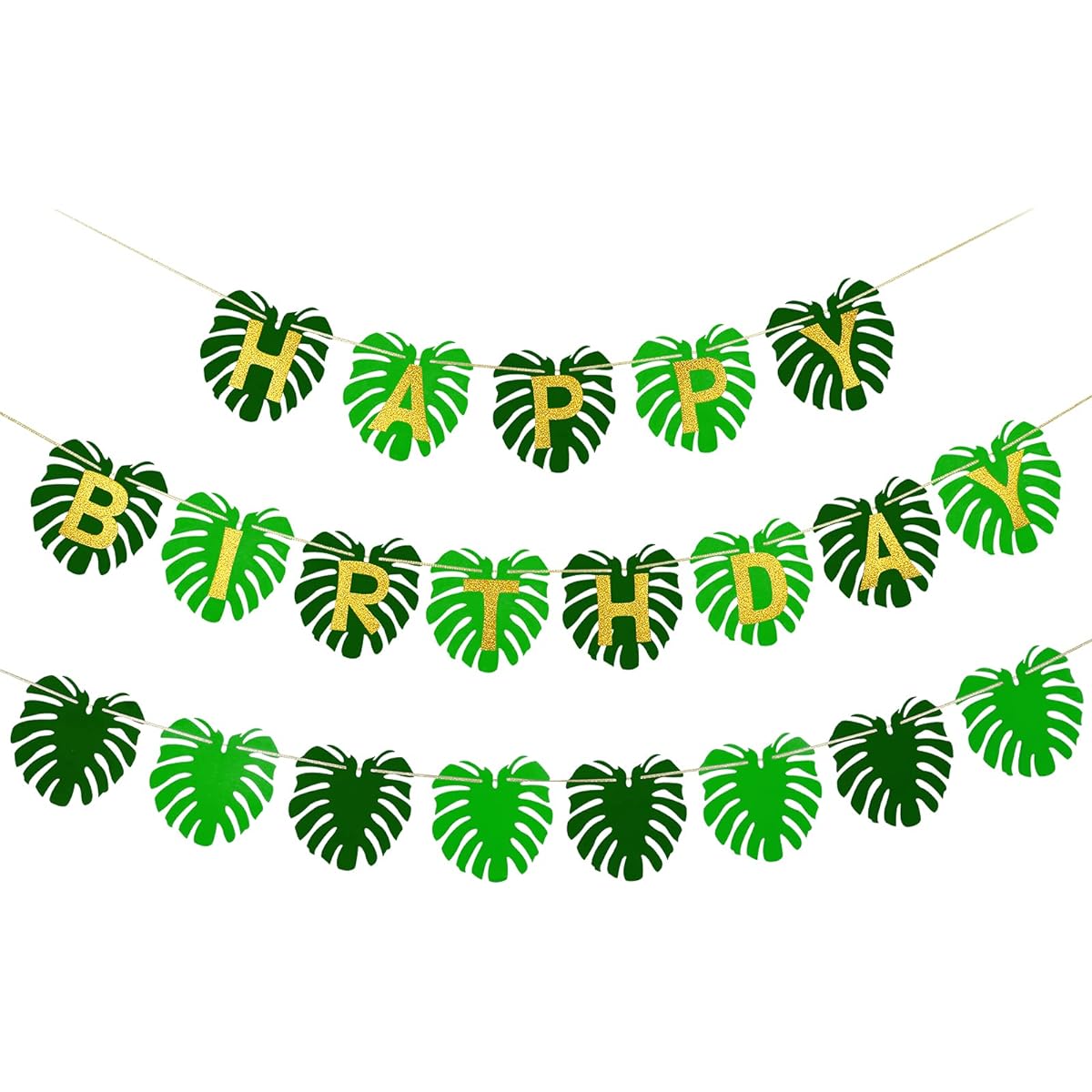 Tropical Birthday Party Decorations - Glitter Tropical Palm Leaf Happy Birthday Banner Tropical Palm Leaf Banner Hawaiian Flamingo Luau Birthday Decorations