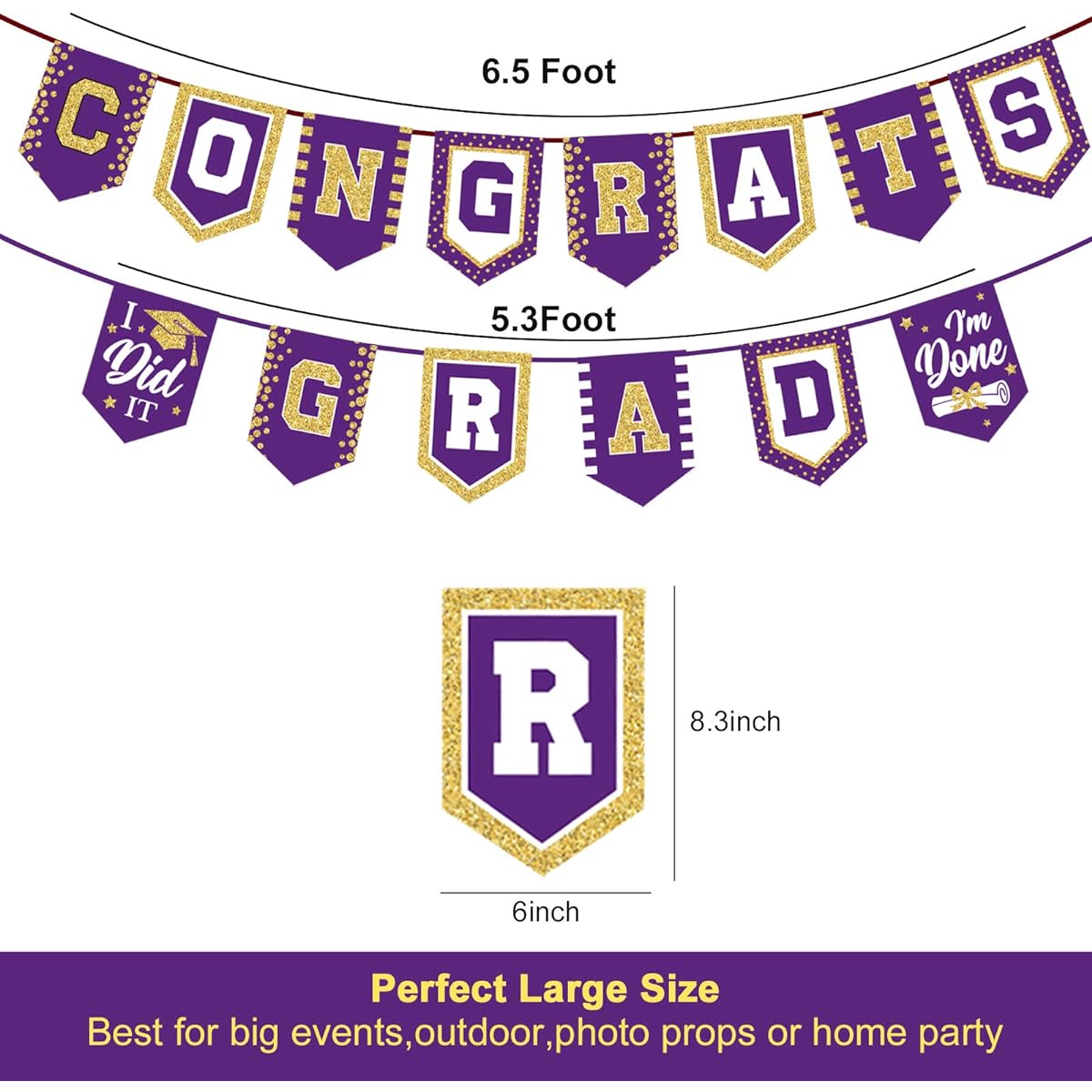 2023 Purple Graduation Banner - No DIY Required Purple Graduation Party Supplies Decorations Graduation Banner for College/High School Party (Purple Congratulations)