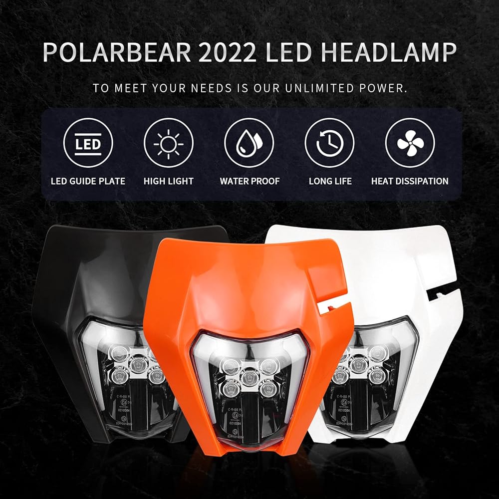 POLARBEAR Dirt Bike Headlight LED Headlamp Front Light with Strap DRZ400sm HAWK 250 EXC Parts Headlight Assembly Enduro Supermoto Universal (Orange)