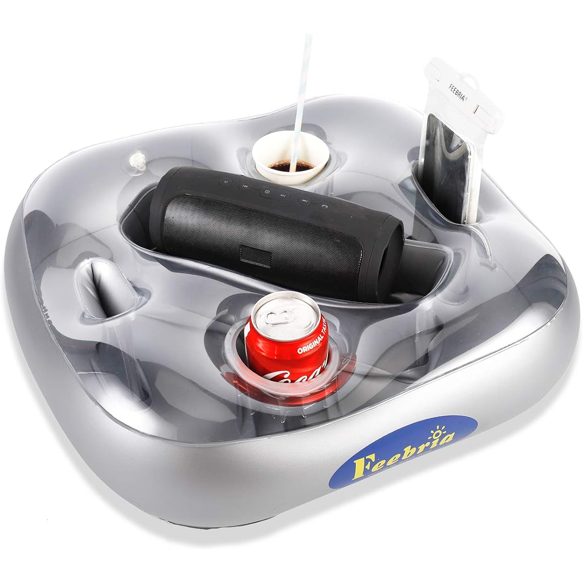 FEEBRIA Upgraded Pool Drink Holder Drink Float for Hot Tub Beach Party Decorations (Silver)