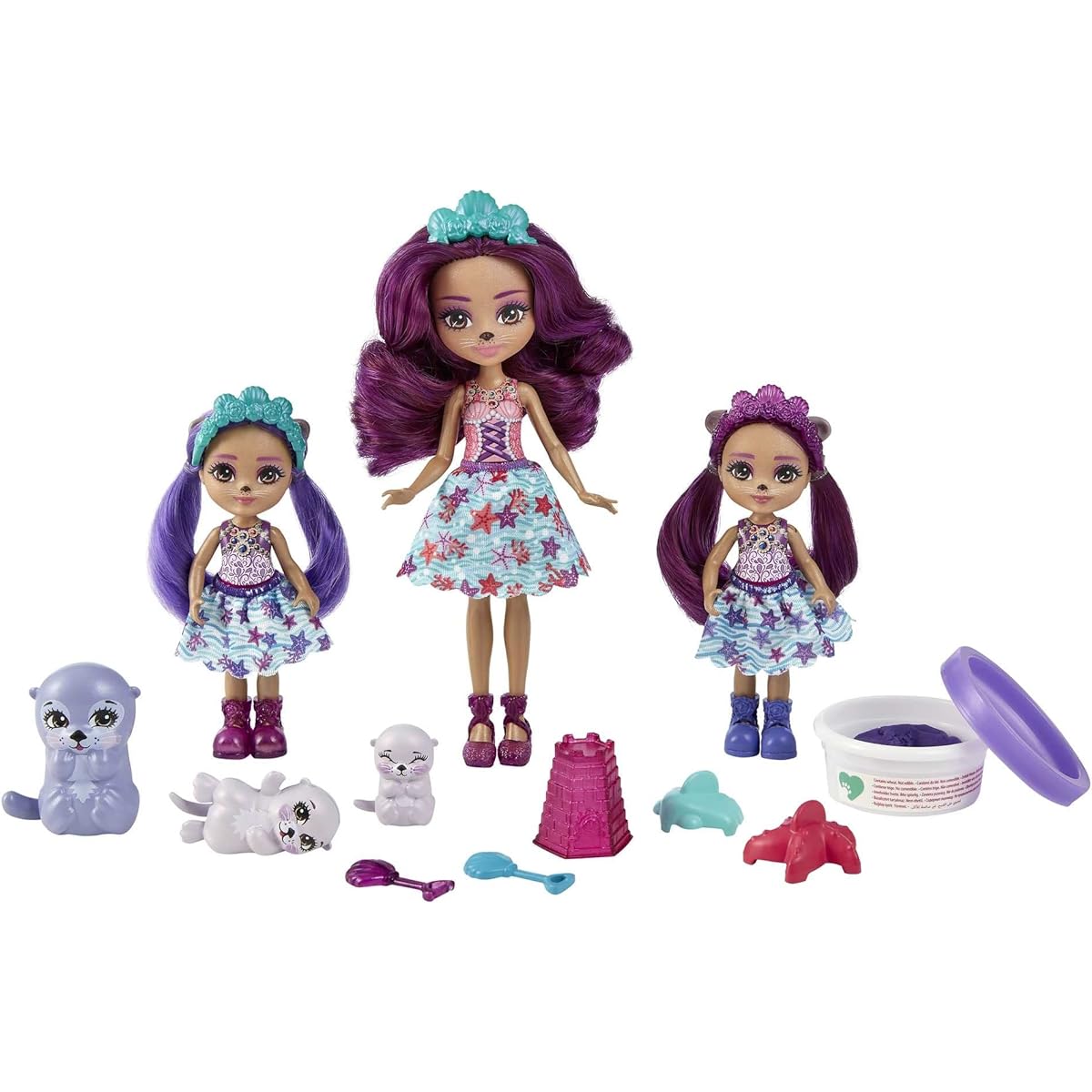 Enchantimals Family Toy Set, Ottavia Otter Doll (6-in) with Little Sibling Dolls (4-in) and 3 Otter Animal Figures, Great Gift for Kids Ages 3 and Up