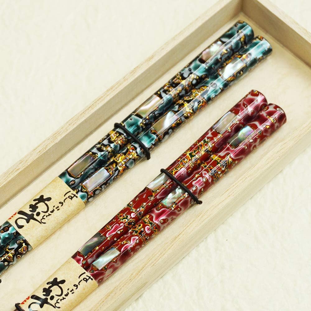 "Ryuko" 2 sets of paulownia box, luxury Wakasa lacquered chopsticks, married couple's chopsticks, lacquered chopsticks set, non-slip, non-slip gift