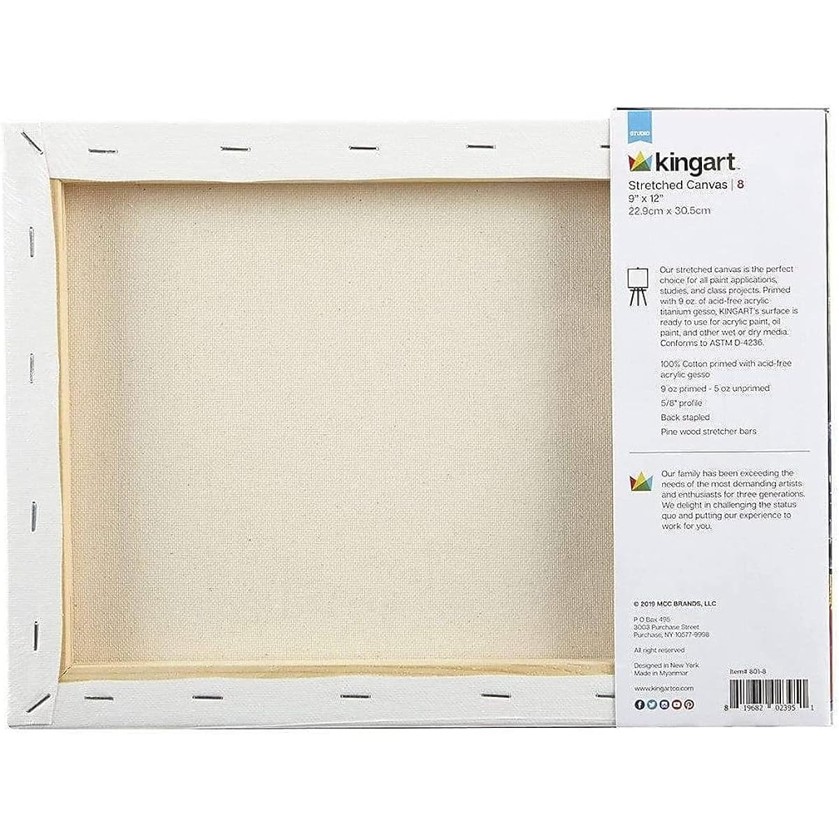 KINGART 801-8 9 x 12 Stretched Canvas 8 Pack White 8 Pieces