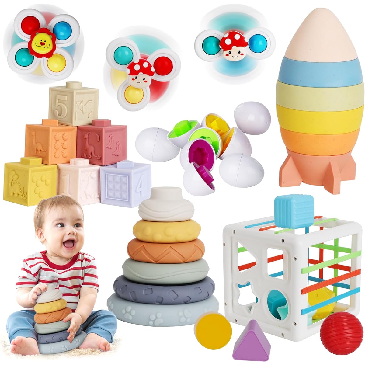 Dulsaera 6 in 1 Baby Toys 6-12 Months Toddler Sensory Toys 1-3 Montessori Toys 1 Year Old 6 Months Baby Toys Newborn Bath Toys 6-12 Months 6 Months Baby Toys