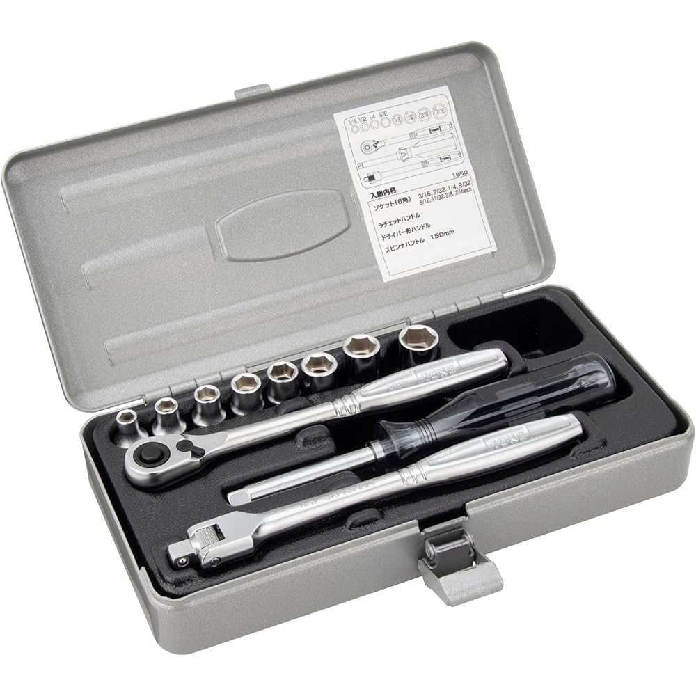 TONE Socket Wrench Set 1850 Drive 6.35mm (1/4") Silver Inch Contents 11 items