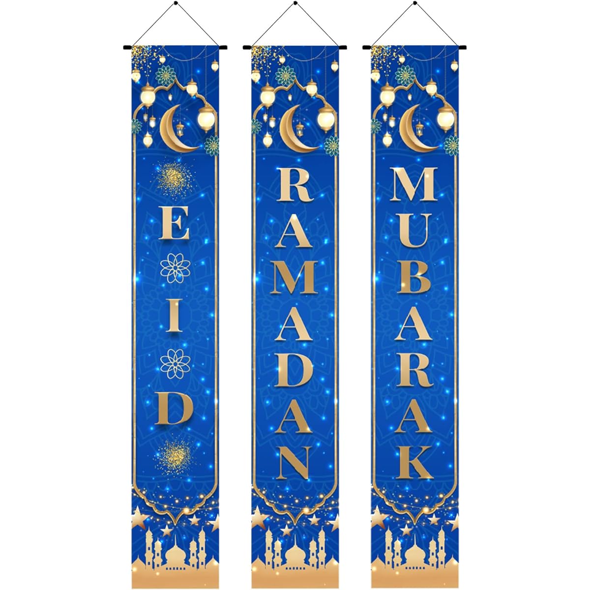 Eid Mubarak Porch Sign Banner Ramadan Mubarak Hanging Decorations Eid Mubarak Banner Front Door Hanging Sign Indoor/Outdoor Decor