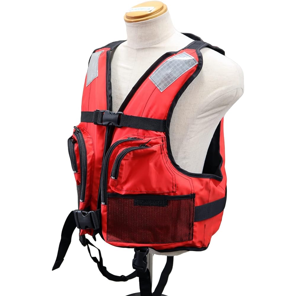 Ocean BW-2003 Type A with Cherry Blossom Mark Life Jacket for Small Boats Fishing Life Jacket for Boarding Ocean Life Ministry of Land, Infrastructure, Transport and Tourism Approved Product Test Product Fishing (Red)