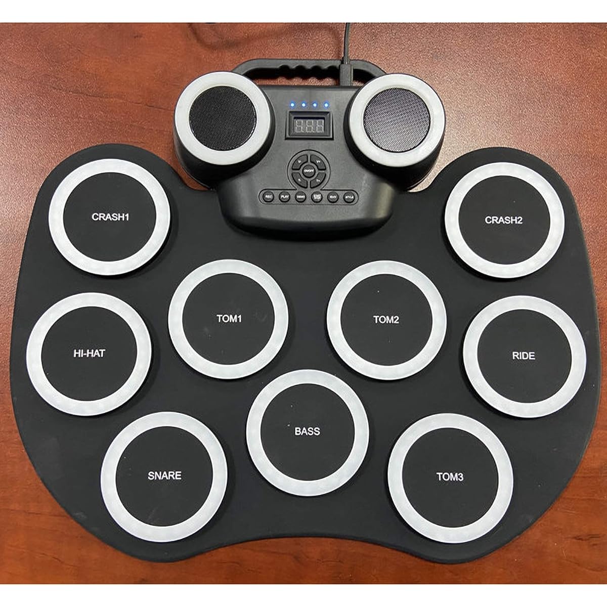 Children's Silicone Drum 9 Pieces Mat Flashlight Bluetooth Portable Folding Beginner Pad Musical Toy (Color: White)