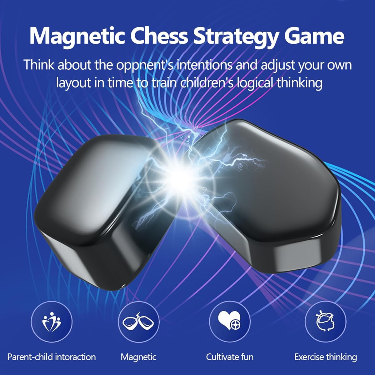 Magnetic Chess Game Family Board Magnet Game Magnetic Stone/Sponge Chess Board/String Rock Strategy Game Family Game Party Game Fun Tabletop Game