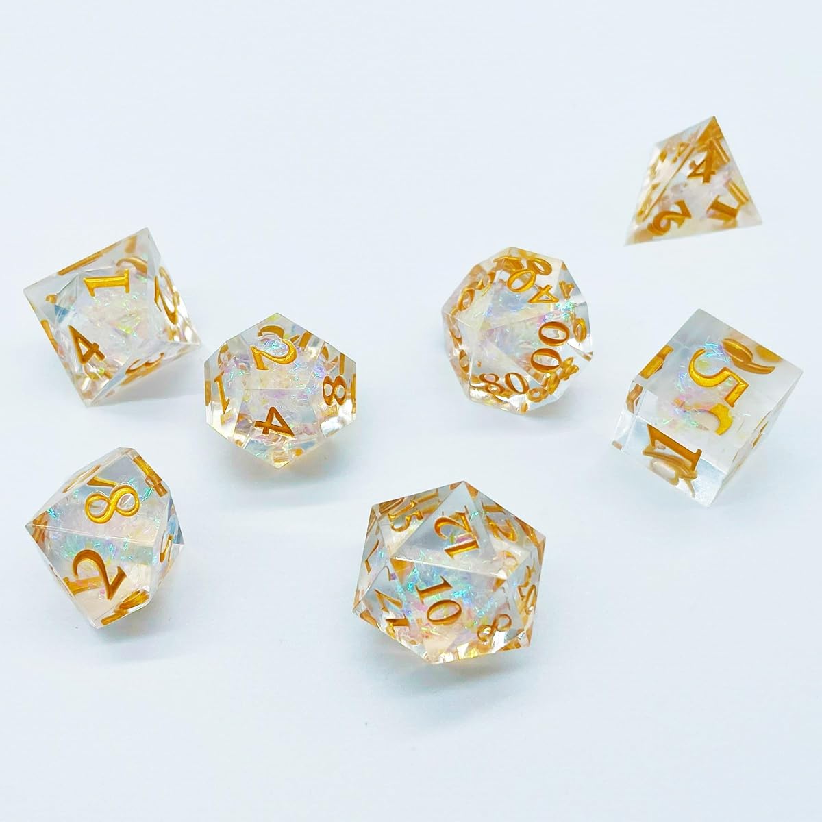 Colorless resin dice set of 7