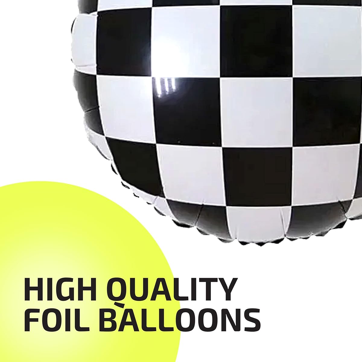 12 Pieces Checkered Racing Balloons 18" Checkerboard Balloons Foil Balloons Aluminum Black White Balloons Race Theme Party Decorations 18" Mylar Balloons Race Car Birthday Party Supplies