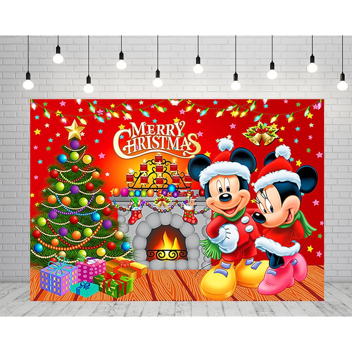 Red Christmas Background for Mickey Mouse Christmas Theme Party Supplies 5x3ft Christmas Photo Background Christmas Fireplace Banner