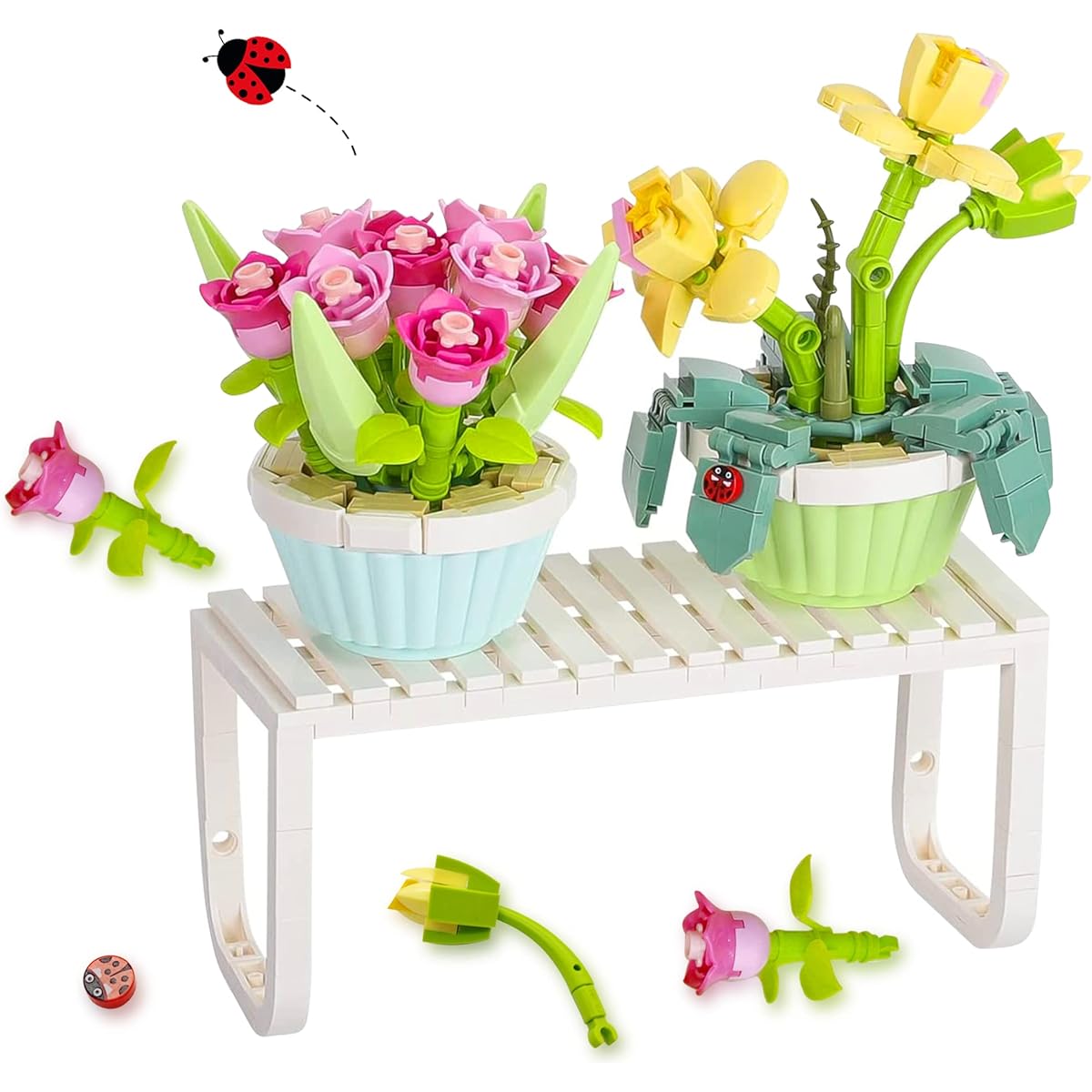 QIUXQIU Mini Flower Bouquet Building Blocks Plant Bonsai Floral Building Bricks for Home Decoration Artificial Flowers Building Creative Blocks Set for Adults and Kids Ages 12+ (Orchid/Tulip)