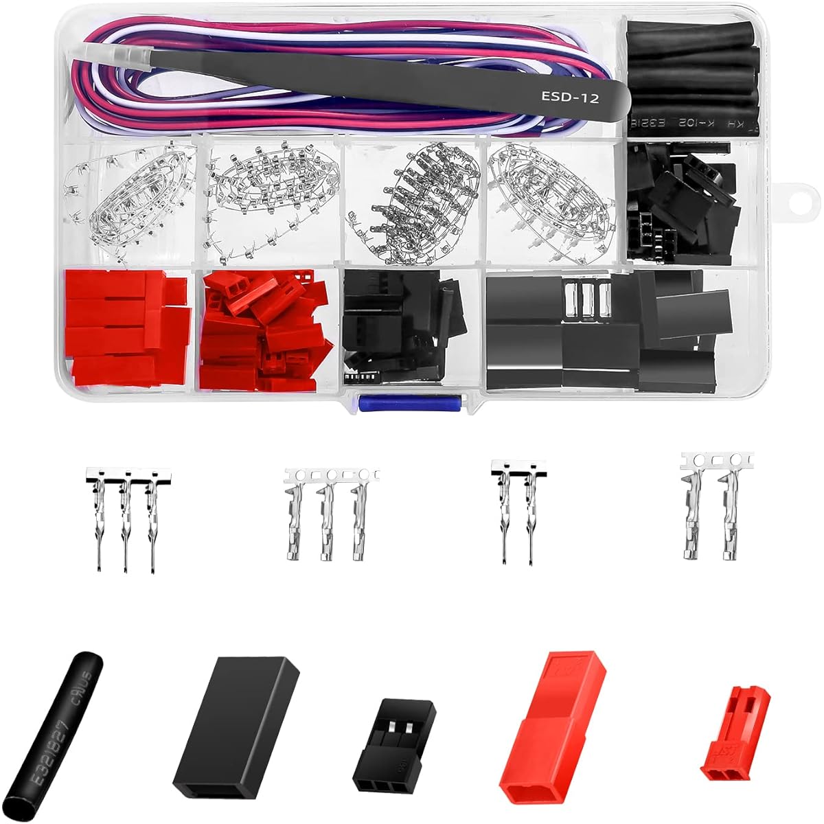 KWBRC 50 Sets JST Servo Connector Male Female Plug Crimp Pin Cable Kit Compatible with SYP Futaba Hitec Spektrum RC Car and Airplane Models