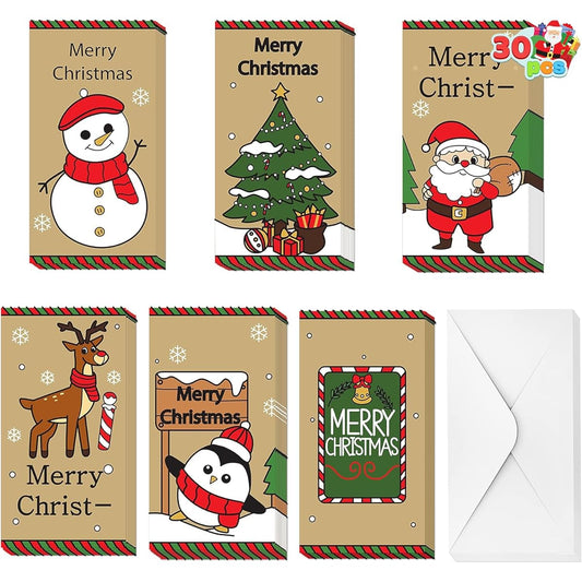 30pcs Christmas Gift Cards Kraft Paper with Envelopes Christmas Gift Cards Cards Holiday Money Envelopes for Cash Gifts Christmas Money Holders Holiday Gifts Special