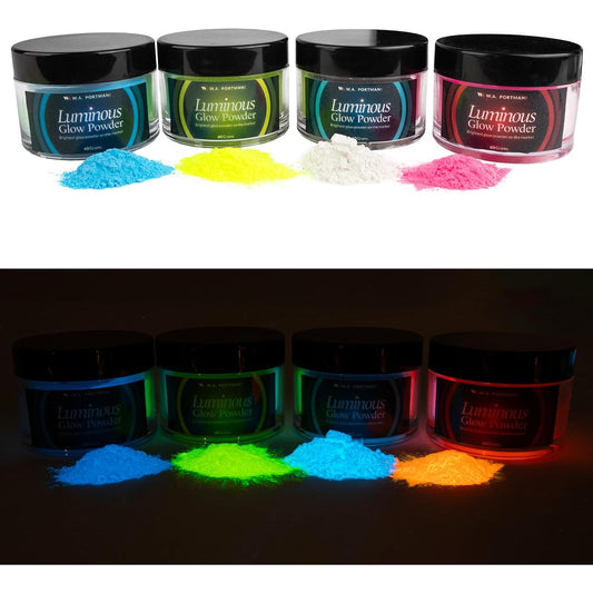 WA Portman Fluorescent Glow Powder 4 Pack - 60g (2.12oz) 1 Jar Glow in the Dark Powder for Resin - Glow in the Dark Resin Pigment - Glow Powder for Resin - Luminous Powder 4 Colors