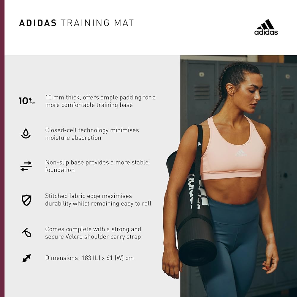 adidas Training Mat/Yoga Mat 10mm Thick Wide Durable Anti-Slip with Strap