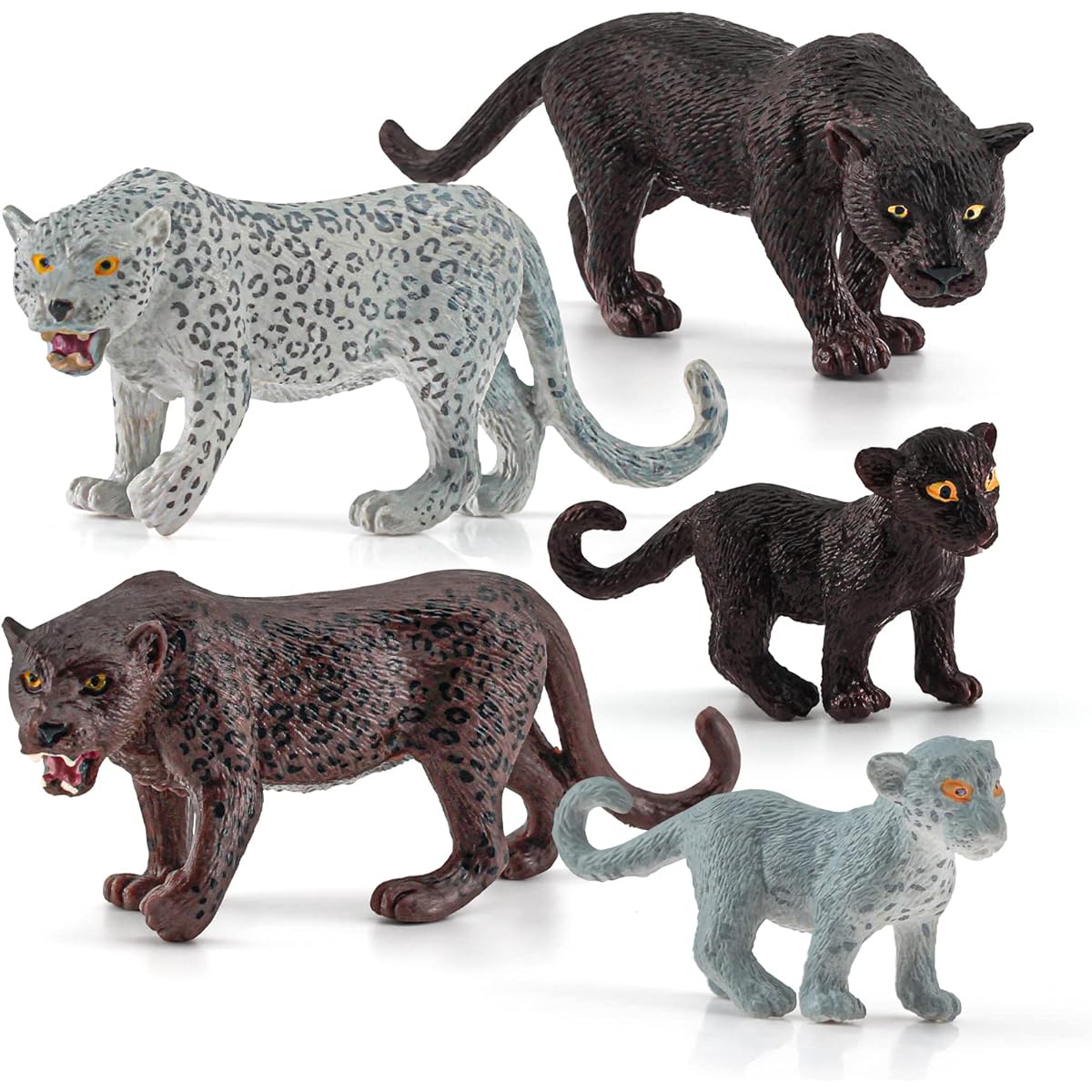 BRETOYIN Snow Leopard Figure Black Panther Figure 5 Pieces Realistic Cheetah Toy Baby Leopard Figurine for Boys and Girls Cake Topper Christmas Birthday Gift for Children Toddler