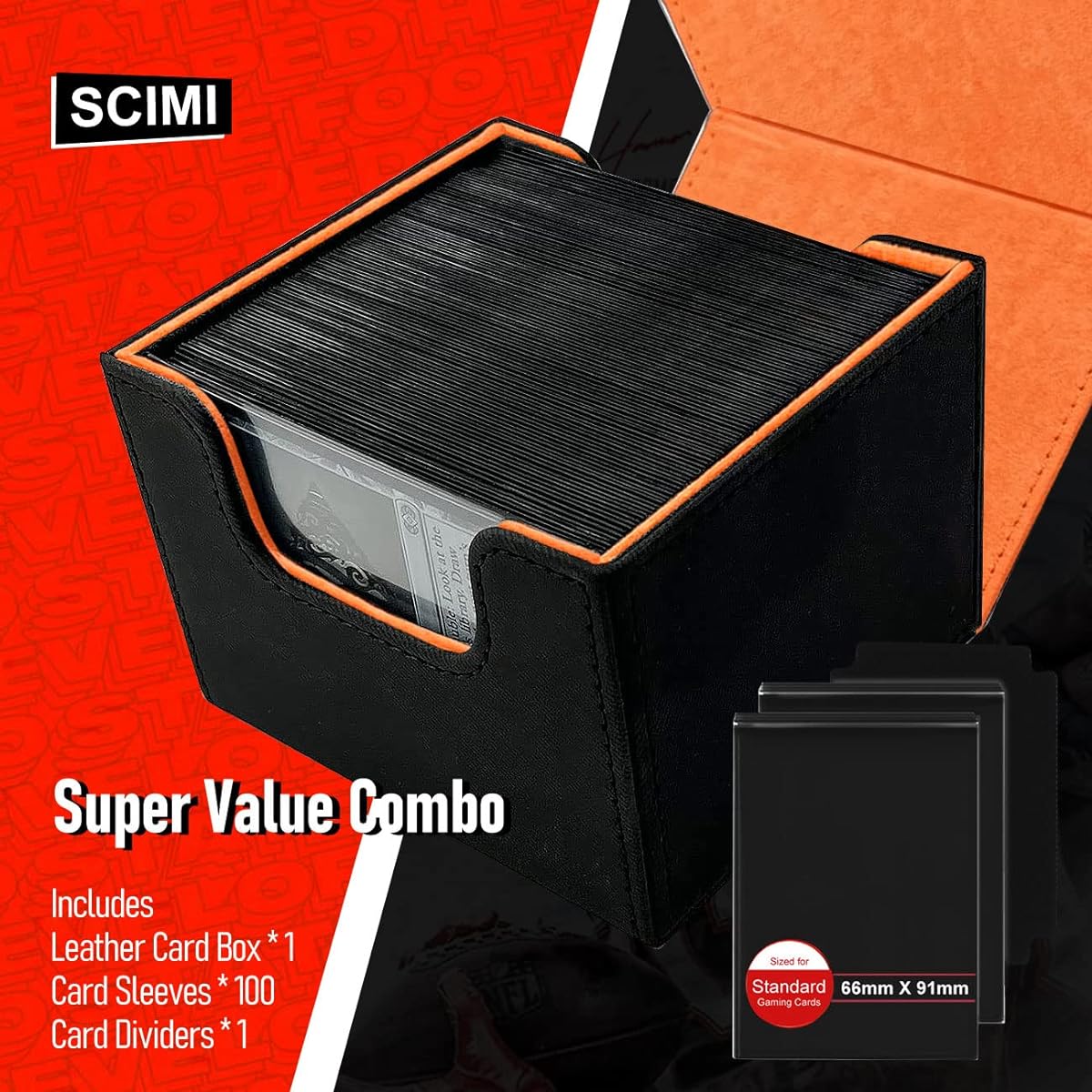 Scimi Card Deck Box Sleeves for 150+ Cards - Compatible with EDH/Commander/Pokemon/MTG/KeyForge/YuGiOh/TCG/CCG Pack of 100 Card Sleeves (Black/Orange)