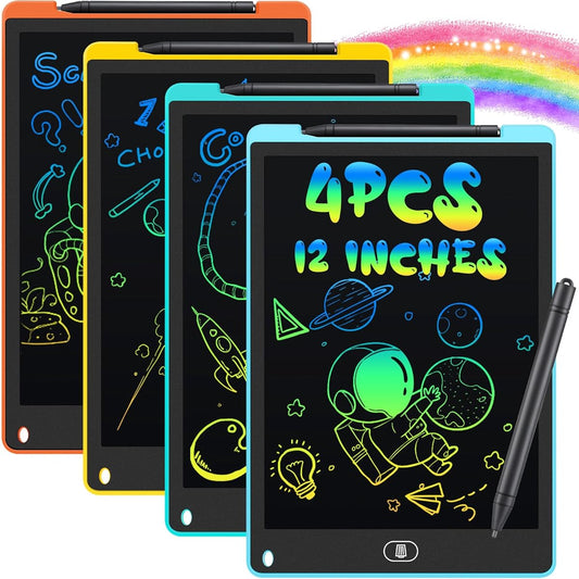 4 Pieces LCD Writing Tablet 12 Inch Doodle Board Portable Kids Drawing Tablet Writing Pad LCD Writing Pad Educational Colorful Drawing Pad for Boys Girls Toddlers Gift Learning (Fresh Color)