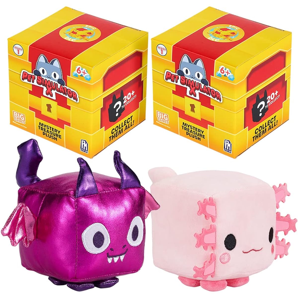 Pet Simulator X - Mystery Pet Treasure Plush Stuffed Animals Set of 2 (2 4" Tall Stuffed Animals, Series 1) [DLC Included]