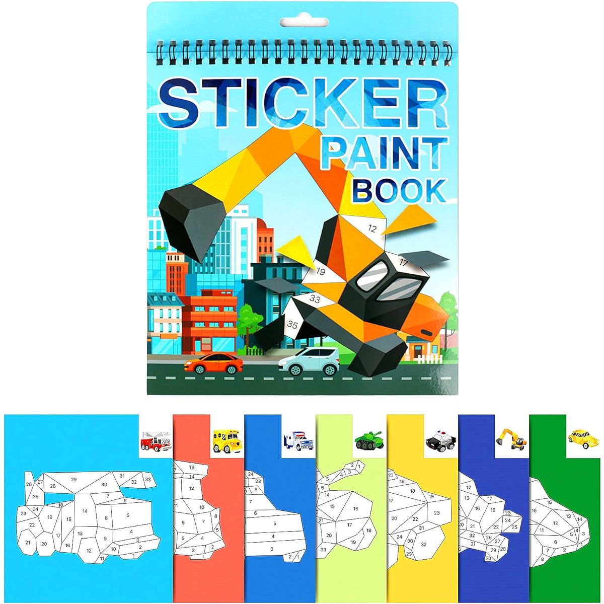 Vehicle Sticker Paint Book for Kids Boys 4-8 Years Old Car Stickers Numbers Book Birthday School Party Favors Easter Craft Road Plane Car Travel Activity (Vehicles)