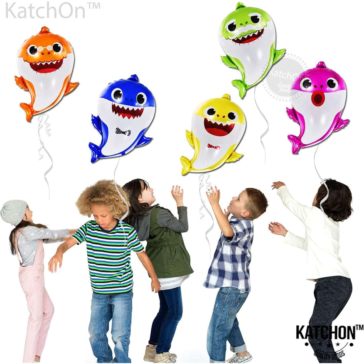 Set of 5 Baby Shark Balloons - Large 25 Inch | Baby Shark Foil Balloons for Baby Shark Birthday Decorations | Undersea Balloons for Baby Shark Party Decorations | Baby Shark Party Supplies